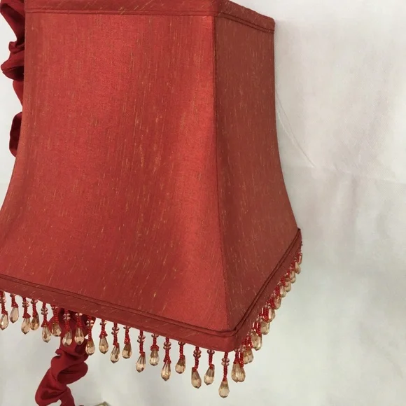 Red Silk Shade Beaded Fringe Hanging Light - Picture 6 of 6